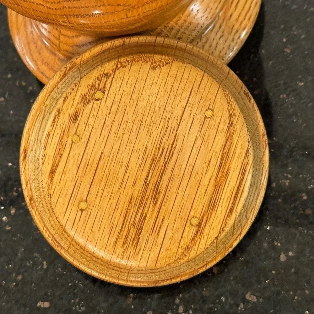 Handmade‎ Turned Wood Lidded Jar Canister Pedestal Base Glossy Natural Grain